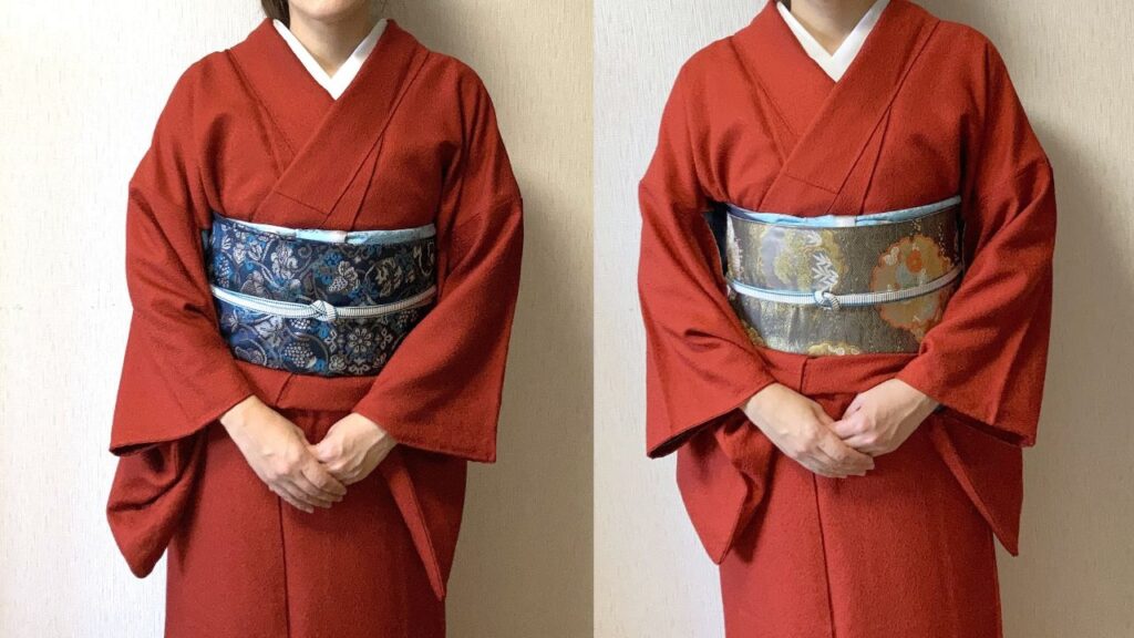 色無地に博多織と西陣織の帯を合わせる